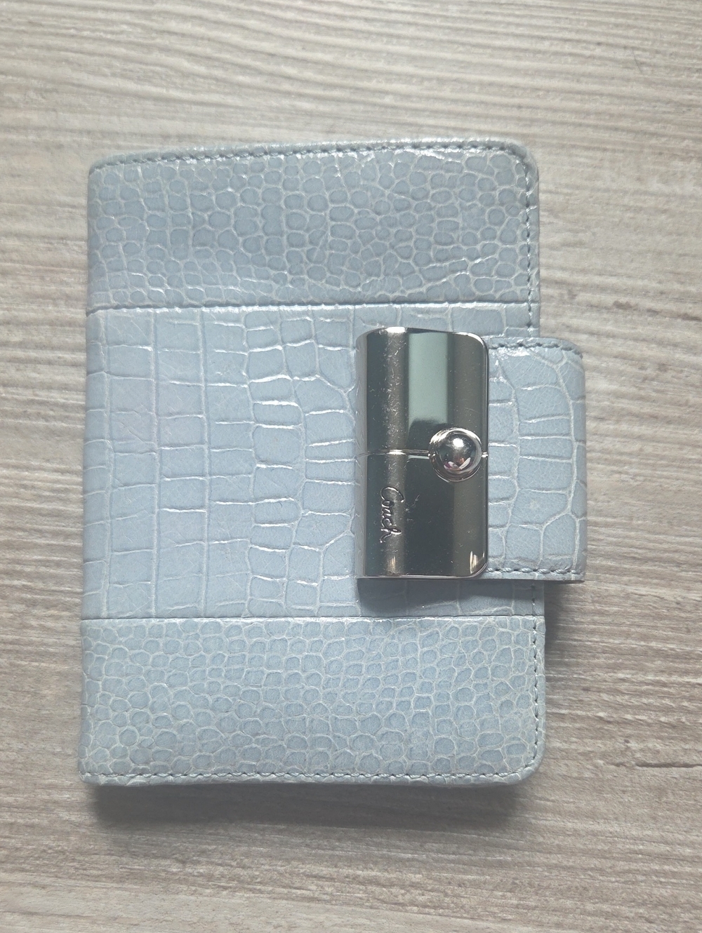 NWOT Coach Pale Blue Faux Croc Wallet with Silver-Tone Lock
